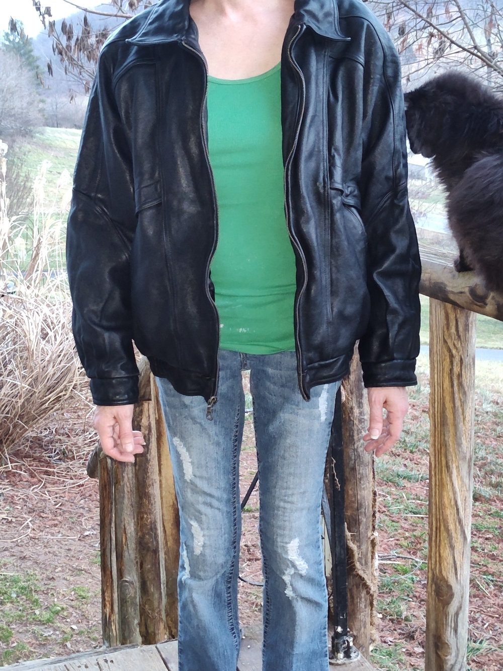 Men's Black Leather Bomber Jacket - Timeless Casual Layer